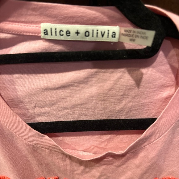 Alice & Olivia - Lera Embellished Tie Front Tee in Electric Pink/Bright Poppy - Picture 2 of 10